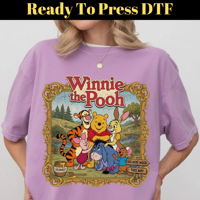 Vintage Winnie the Pooh DTF Transfer, Disney World Trip Ready To Press, Pooh Bear Piglet Eeyore DTF, Hundred Acre Woods DTF, Disney Trip Dtf