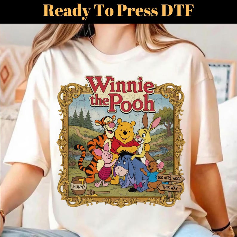 Vintage Winnie the Pooh DTF Transfer, Disney World Trip Ready To Press, Pooh Bear Piglet Eeyore DTF, Hundred Acre Woods DTF, Disney Trip Dtf