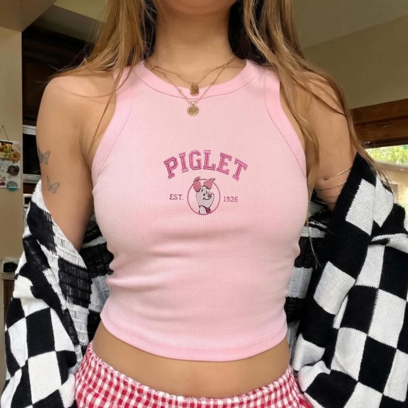 Winnie the Pooh Embroidered Tank Top, Pooh and Friends Tank, Eeyore Piglet Tigger Crop Top, Cartoon Cartoon Gift For Fan