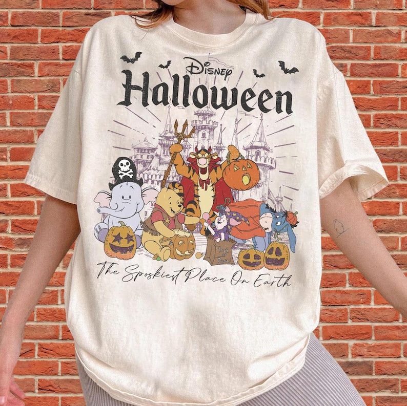 Vintage Winnie the Pooh Halloween Shirt | Disney Pooh Tigger Eeyore Piglet Pumpkin Witches Halloween Costume | Aesthetic Gift R975