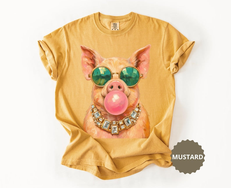 Pig Shirt Comfort Colors® Funny Pig Sweatshirt Bubble Gum Animal Tee Pig Lover Gift Farm Animal Lover Farmhouse Cute Piggy Novelty T-Shirt