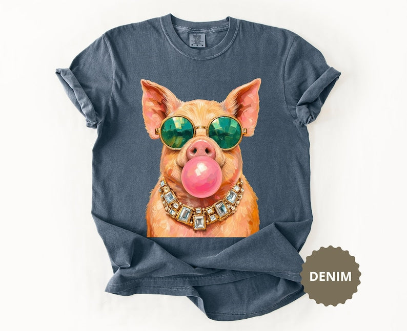 Pig Shirt Comfort Colors® Funny Pig Sweatshirt Bubble Gum Animal Tee Pig Lover Gift Farm Animal Lover Farmhouse Cute Piggy Novelty T-Shirt