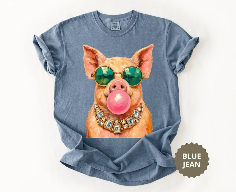 Pig Shirt Comfort Colors® Funny Pig Sweatshirt Bubble Gum Animal Tee Pig Lover Gift Farm Animal Lover Farmhouse Cute Piggy Novelty T-Shirt