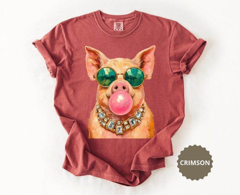 Pig Shirt Comfort Colors® Funny Pig Sweatshirt Bubble Gum Animal Tee Pig Lover Gift Farm Animal Lover Farmhouse Cute Piggy Novelty T-Shirt