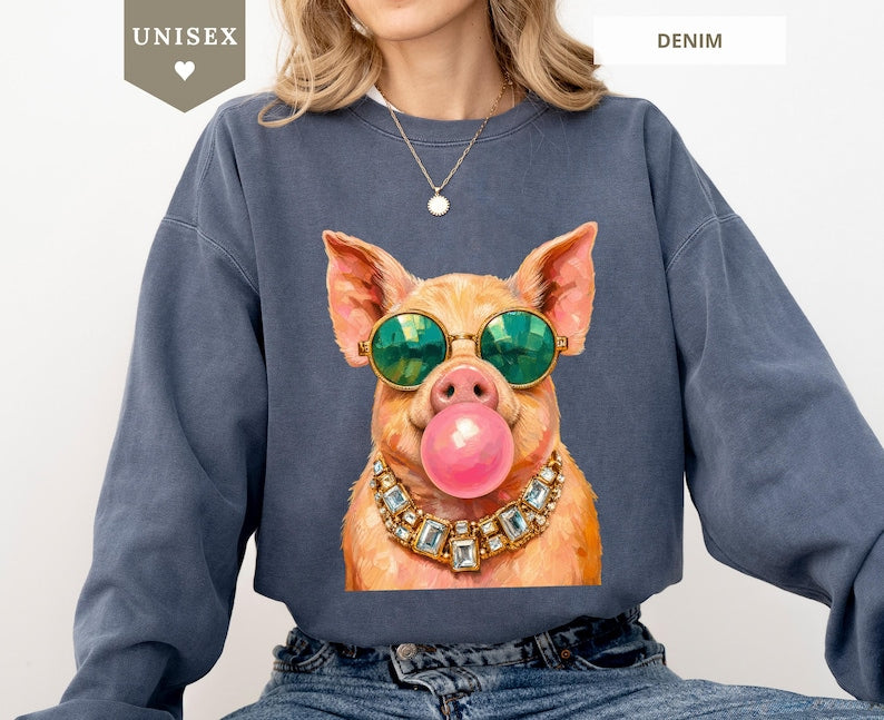 Pig Shirt Comfort Colors® Funny Pig Sweatshirt Bubble Gum Animal Tee Pig Lover Gift Farm Animal Lover Farmhouse Cute Piggy Novelty T-Shirt