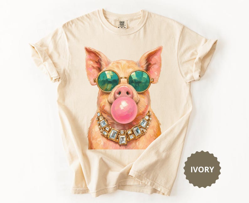 Pig Shirt Comfort Colors® Funny Pig Sweatshirt Bubble Gum Animal Tee Pig Lover Gift Farm Animal Lover Farmhouse Cute Piggy Novelty T-Shirt