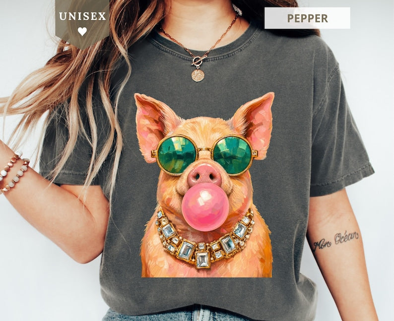 Pig Shirt Comfort Colors® Funny Pig Sweatshirt Bubble Gum Animal Tee Pig Lover Gift Farm Animal Lover Farmhouse Cute Piggy Novelty T-Shirt