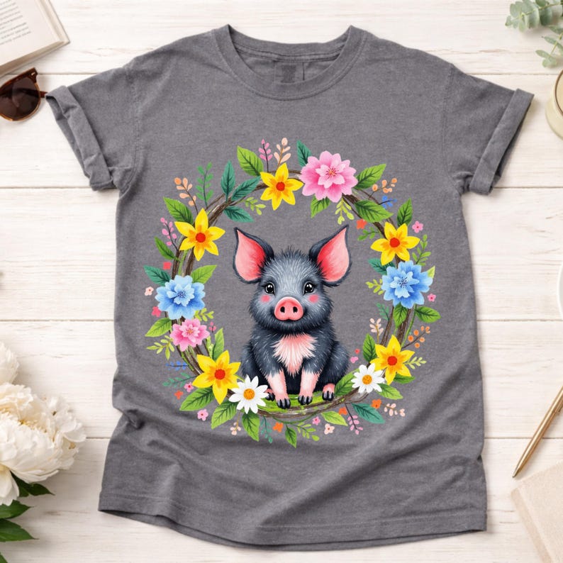 Botanical Wreath Tshirt Pig Floral Boho Tee Pig Mama Gift Shirt Animal Lover Pig Gift For Her Flower Whimsical Piglet Tee Pig Mom Birthday