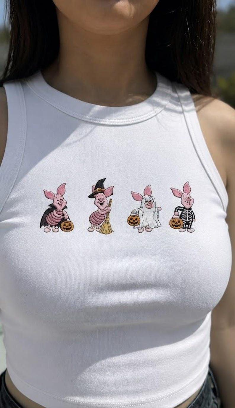 Embroidered Piglet Halloween Tank Top, Ghost Piglet Shirt, Disney Halloween Party Outfit, Spooky Season Park Day Tank