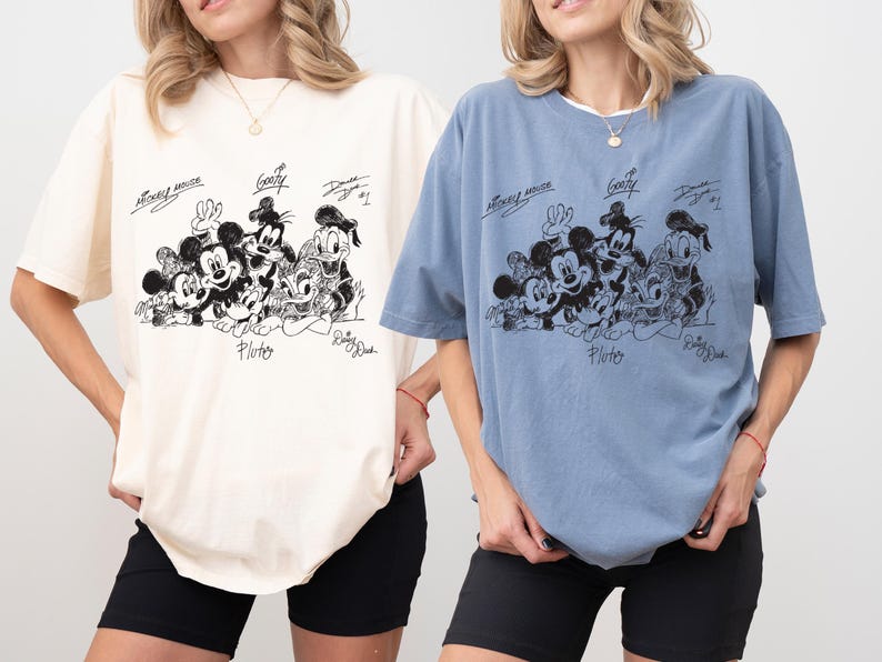 Mickey and Friends Signature T-shirt, Mickey Mouse and Friends Shirt, Vintage Micky Minnie Donald Goofy Pluto Shirt, Disney Autograph Shirt