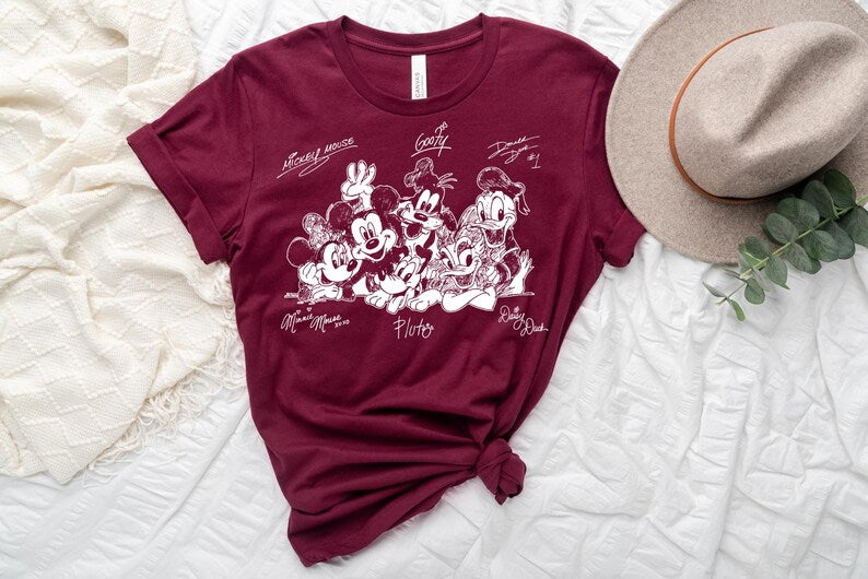 Mickey and Friends Signature T-shirt, Mickey Mouse and Friends Shirt, Vintage Micky Minnie Donald Goofy Pluto Shirt, Disney Autograph Shirt
