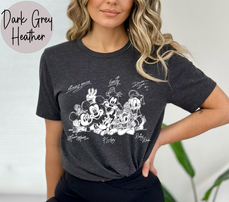 Mickey and Friends Signature T-shirt, Mickey Mouse and Friends Shirt, Vintage Micky Minnie Donald Goofy Pluto Shirt, Disney Autograph Shirt