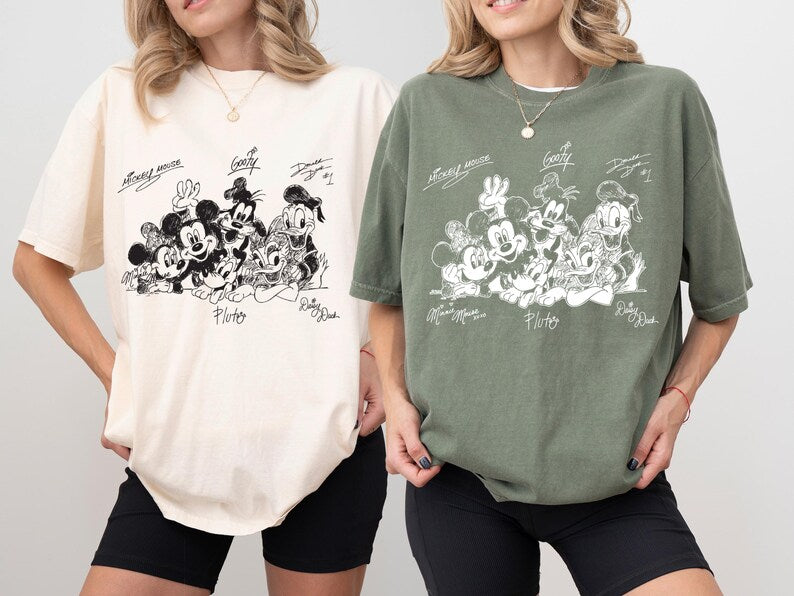 Mickey and Friends Signature T-shirt, Mickey Mouse and Friends Shirt, Vintage Micky Minnie Donald Goofy Pluto Shirt, Disney Autograph Shirt