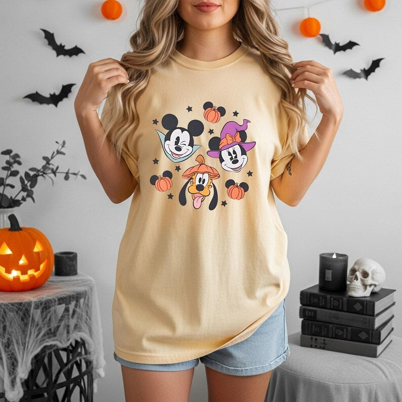 Comfort Colors Mickey Mouse Halloween Shirt Minnie Witch Pluto Pumpkin Spooky Season Family Vacation Tee Disney Halloween Party T-Shirt