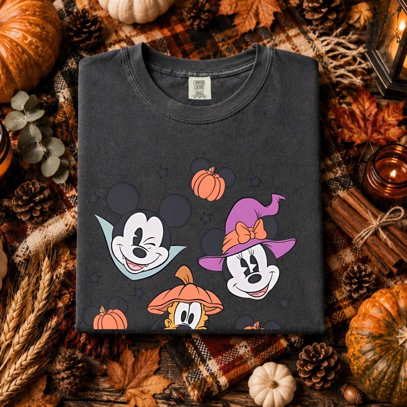 Comfort Colors Mickey Mouse Halloween Shirt Minnie Witch Pluto Pumpkin Spooky Season Family Vacation Tee Disney Halloween Party T-Shirt
