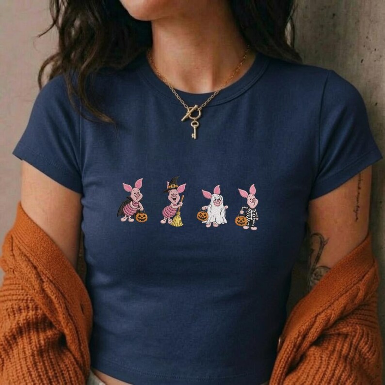 Embroidered Piglet Halloween Baby Tee, Ghost Piglet Baby Tee, Disney Halloween Party Outfit, Spooky Season Park Day Tee