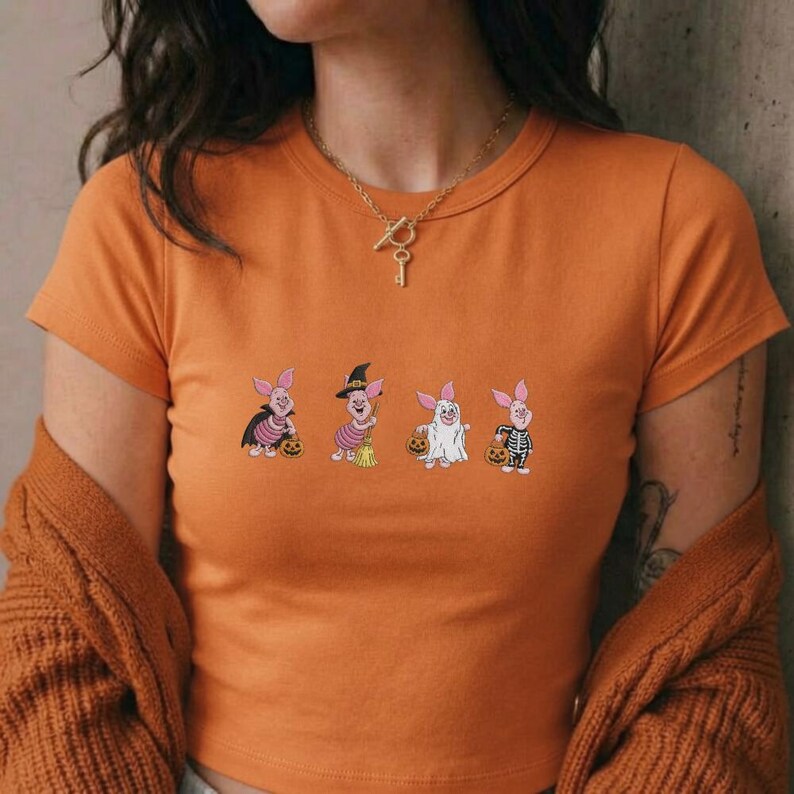 Embroidered Piglet Halloween Baby Tee, Ghost Piglet Baby Tee, Disney Halloween Party Outfit, Spooky Season Park Day Tee