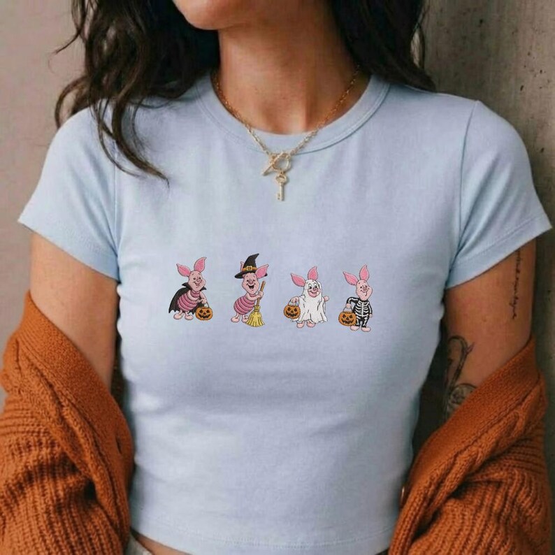 Embroidered Piglet Halloween Baby Tee, Ghost Piglet Baby Tee, Disney Halloween Party Outfit, Spooky Season Park Day Tee