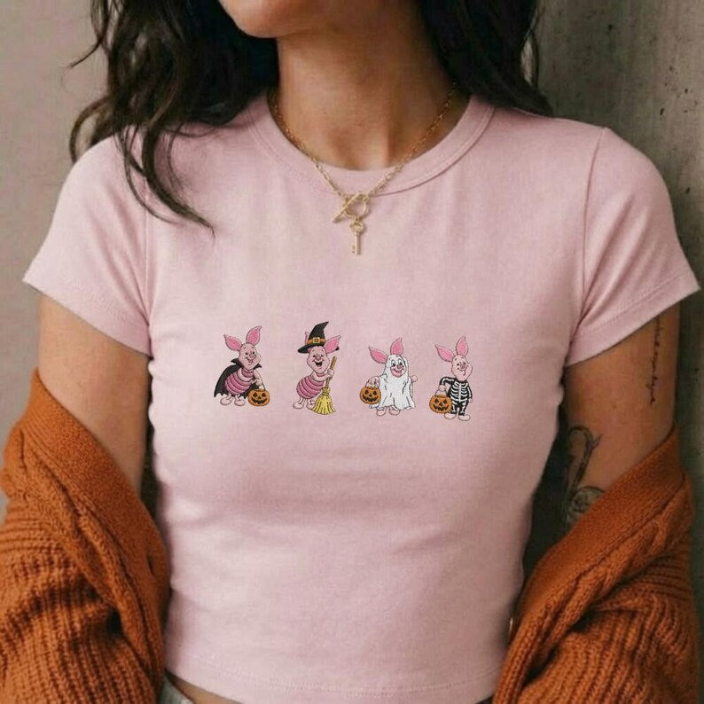 Embroidered Piglet Halloween Baby Tee, Ghost Piglet Baby Tee, Disney Halloween Party Outfit, Spooky Season Park Day Tee