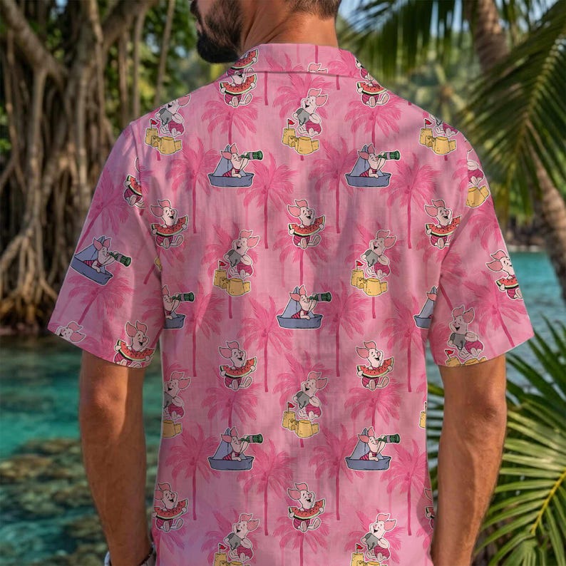 Disney Piglet Hawaiian Shirt, Piglet Aloha Shirt, Winnie the Pooh Vacation Shirt, Disney Family Trip Button Up, Tropical Beach Shirt