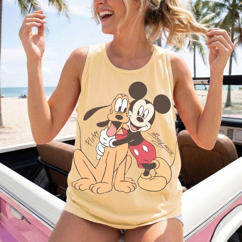Comfort Color Mickey Mouse & Pluto Best Friends Shirt, Vintage Disney Cartoon Tank tee Mickey Pluto Shirt, Retro Mickey Mouse Shirt and Tank