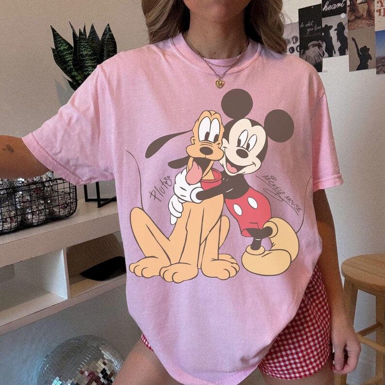 Comfort Color Mickey Mouse & Pluto Best Friends Shirt, Vintage Disney Cartoon Tank tee Mickey Pluto Shirt, Retro Mickey Mouse Shirt and Tank