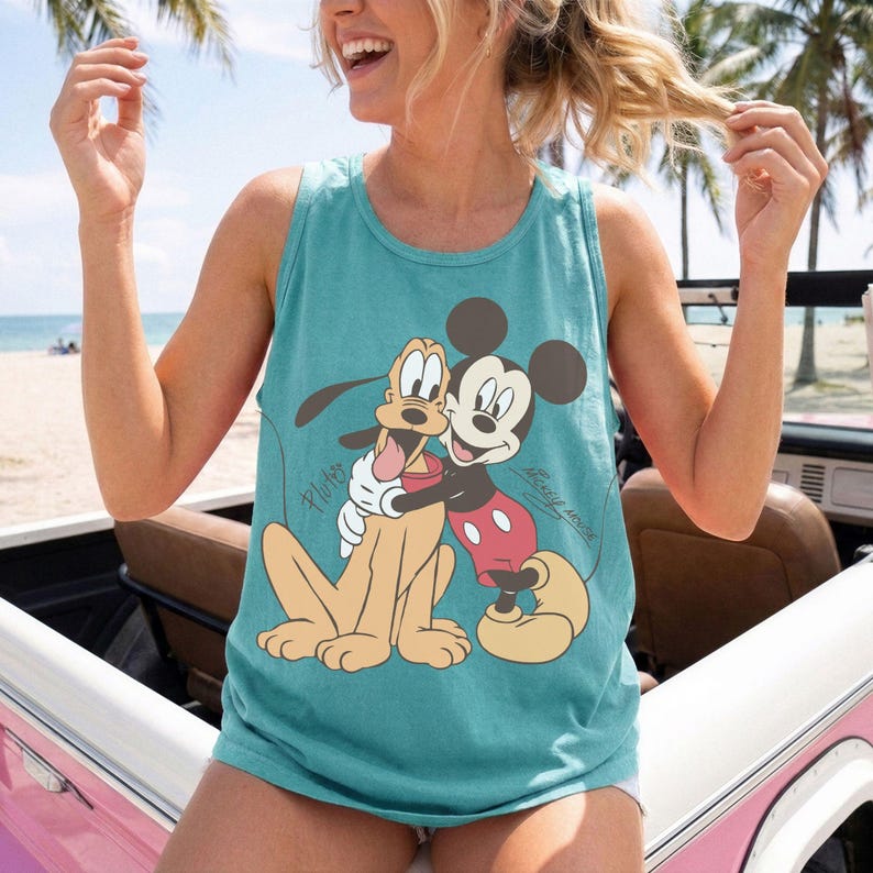 Comfort Color Mickey Mouse & Pluto Best Friends Shirt, Vintage Disney Cartoon Tank tee Mickey Pluto Shirt, Retro Mickey Mouse Shirt and Tank