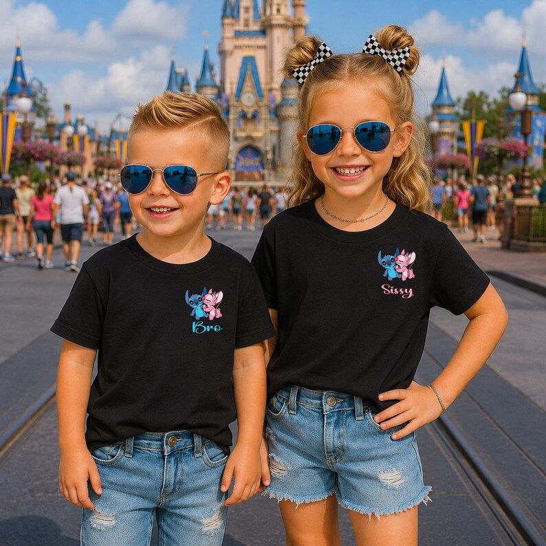 Lilo and Stitch Party Tee, Tropical Birthday Shirt, Cute Alien Birthday Outfit, Stitch and Angel Shirt, Disney Theme Birthday Tee
