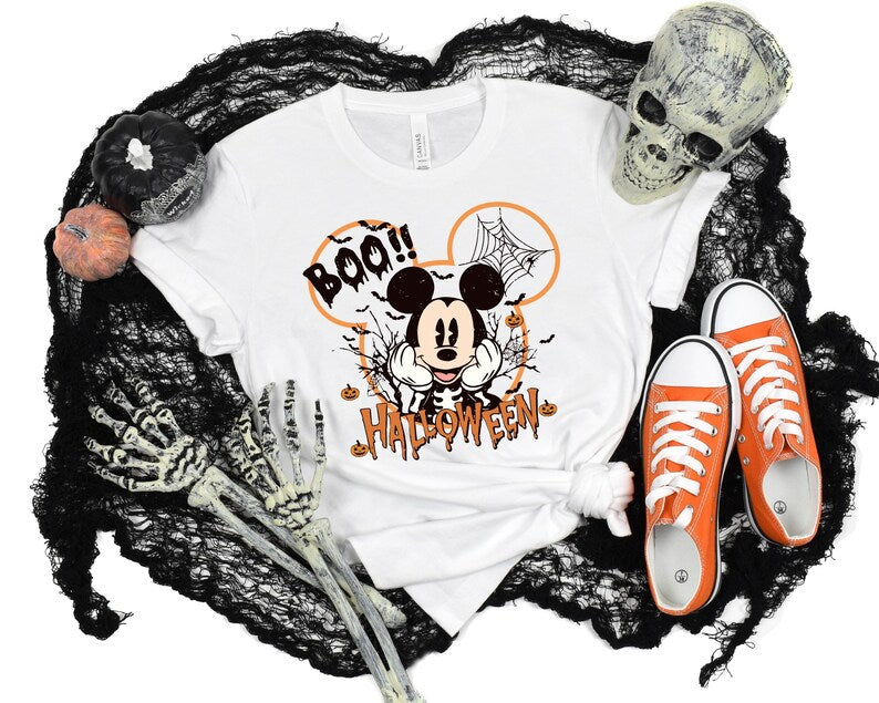 Disney Halloween Family Matching Tee 2026 - Mickey Minnie Donald Goofy Pluto 'Boo' Portrait Shirt for Vacation