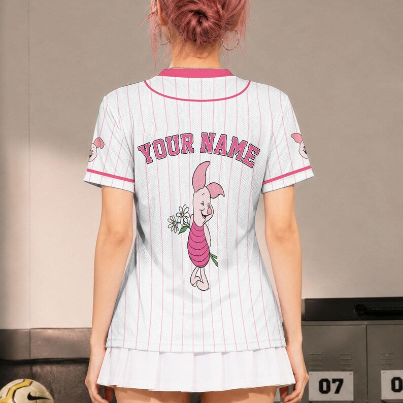 Custom Piglet Football Jersey, Personalized Piglet Name & Number Shirt, V-Neck Pinstripe Fan Top, Piglet Matching Family Vacation Outfits