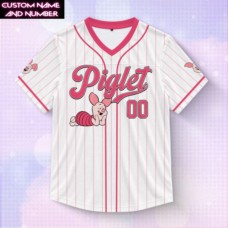 Custom Piglet Football Jersey, Personalized Piglet Name & Number Shirt, V-Neck Pinstripe Fan Top, Piglet Matching Family Vacation Outfits