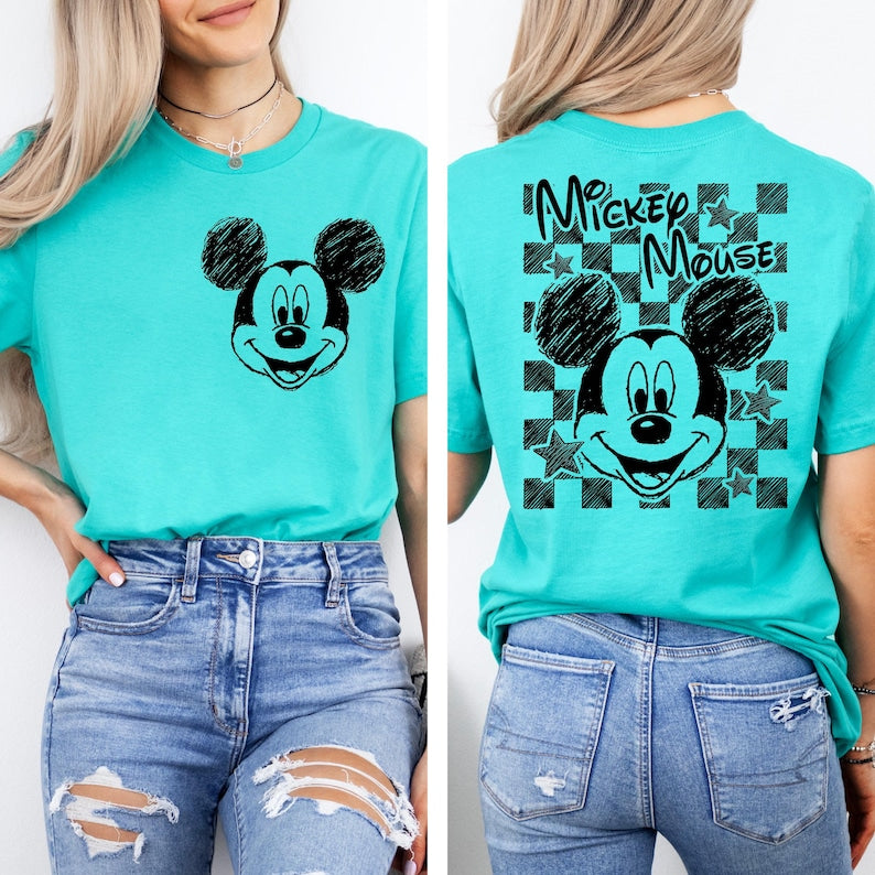 Retro Mickey Minnie Shirts, Retro Mickey and Friends T-shirt, Retro Disney Trip Tee, Checkered Mickey Outfit, Disney Family Vacation Top