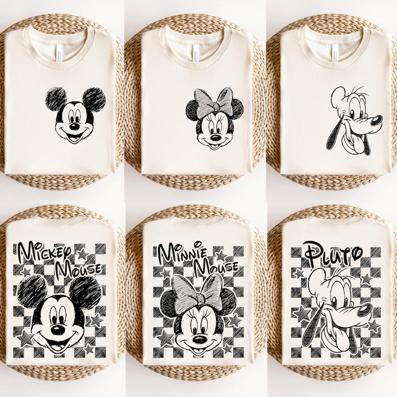 Retro Mickey Minnie Shirts, Retro Mickey and Friends T-shirt, Retro Disney Trip Tee, Checkered Mickey Outfit, Disney Family Vacation Top
