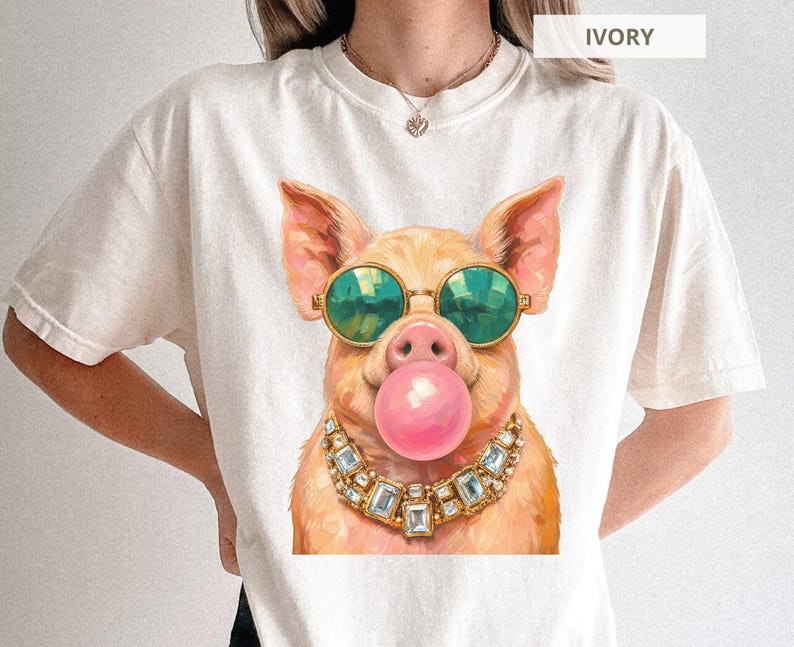 Pig Shirt Comfort Colors® Funny Pig Sweatshirt Bubble Gum Animal Tee Pig Lover Gift Farm Animal Lover Farmhouse Cute Piggy Novelty T-Shirt