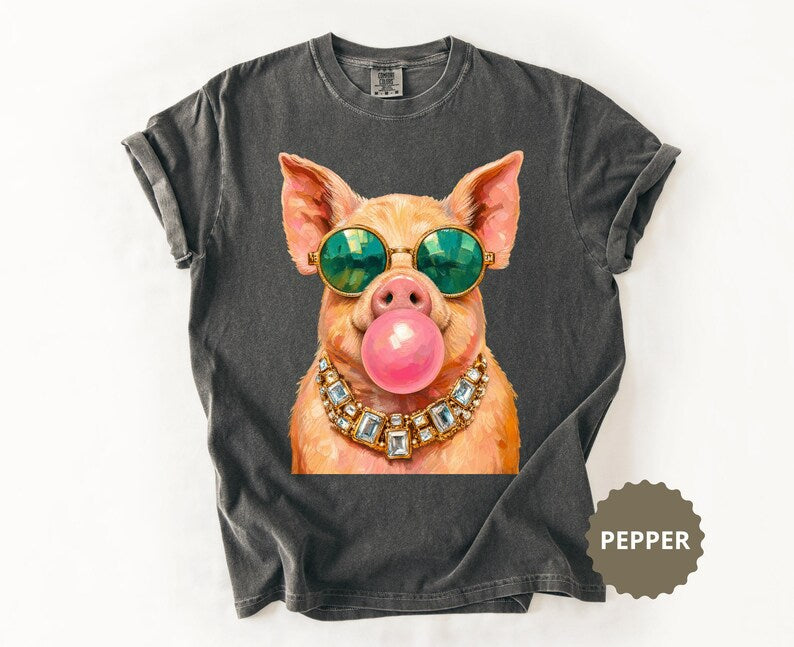 Pig Shirt Comfort Colors® Funny Pig Sweatshirt Bubble Gum Animal Tee Pig Lover Gift Farm Animal Lover Farmhouse Cute Piggy Novelty T-Shirt