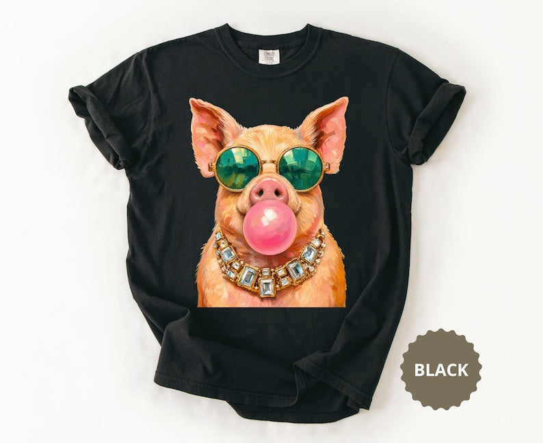 Pig Shirt Comfort Colors® Funny Pig Sweatshirt Bubble Gum Animal Tee Pig Lover Gift Farm Animal Lover Farmhouse Cute Piggy Novelty T-Shirt