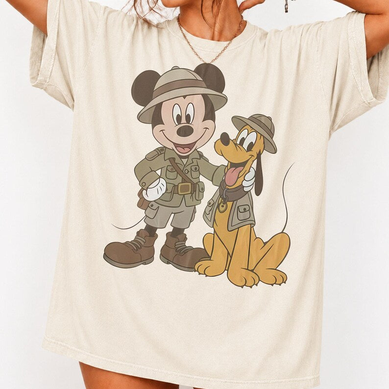 Retro Comfort Colors® Mickey Pluto Safari Shirt - Animal Kingdom Besties Tee, Matching Family Trip 2026, Girls Trip 2026 T-Shirt