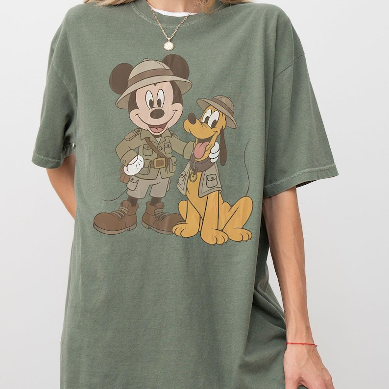 Retro Comfort Colors® Mickey Pluto Safari Shirt - Animal Kingdom Besties Tee, Matching Family Trip 2026, Girls Trip 2026 T-Shirt