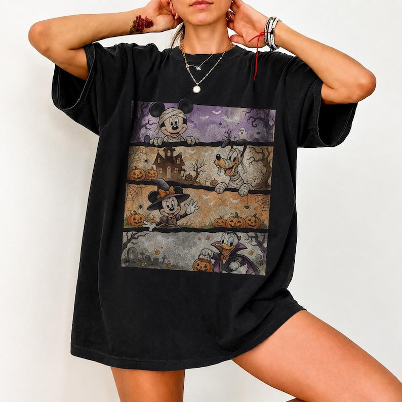 Comfort Colors® Disney Halloween Shirt, Mickey Minnie Pluto Donald Halloween Tee, Mickey Friends Spooky Season Shirt, Disney Family Trip Tee