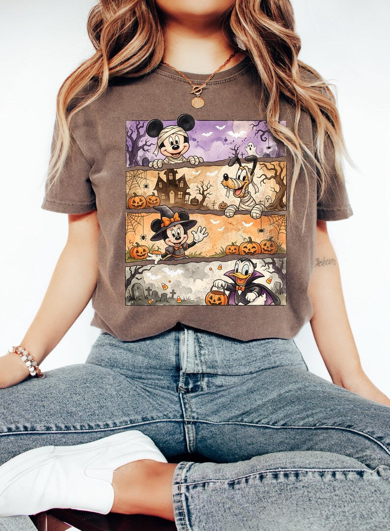 Comfort Colors® Disney Halloween Shirt, Mickey Minnie Pluto Donald Halloween Tee, Mickey Friends Spooky Season Shirt, Disney Family Trip Tee