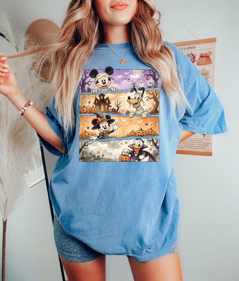 Comfort Colors® Disney Halloween Shirt, Mickey Minnie Pluto Donald Halloween Tee, Mickey Friends Spooky Season Shirt, Disney Family Trip Tee
