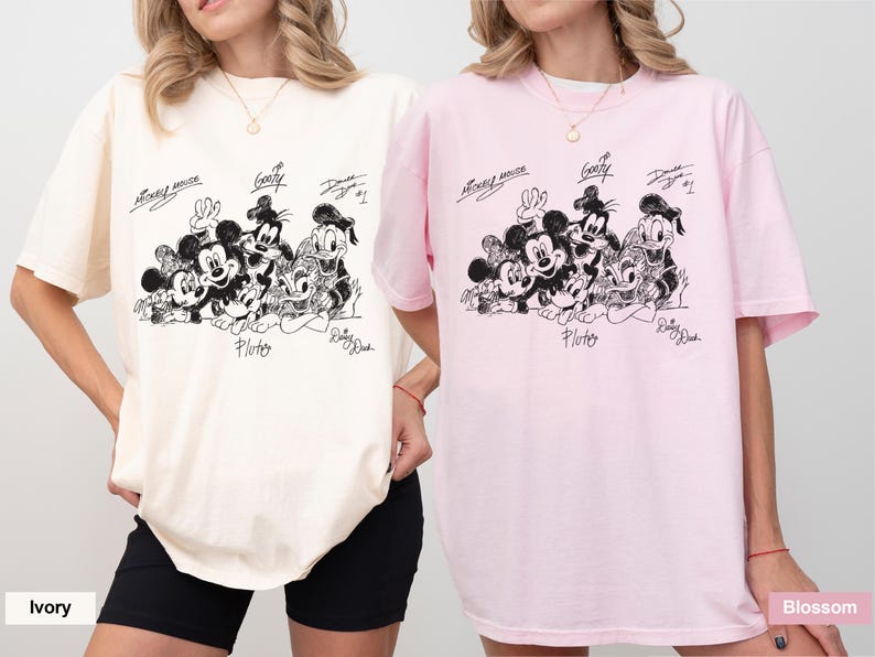 Mickey and Friends Signature T-shirt, Mickey Mouse and Friends Shirt, Vintage Micky Minnie Donald Goofy Pluto Shirt, Disney Autograph Shirt
