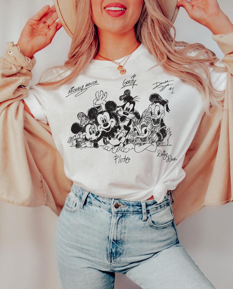 Mickey and Friends Signature T-shirt, Mickey Mouse and Friends Shirt, Vintage Micky Minnie Donald Goofy Pluto Shirt, Disney Autograph Shirt