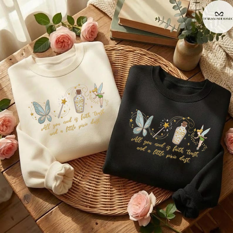 EMBROIDERED Tinker Bell Shirt, Neverland Fairy Princess Shirt, Coquette WDW Disneyland trip Embroidery Lace trim Tank top Baby Tee