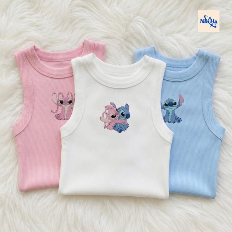 EMBROIDERD Stitch Angel Tank Top, Disney Stitch Shirt, Lilo & Stitch Crop, Cute Character Top, Summer Gift for Disney Fans, Beach Vacation