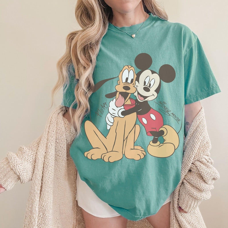 Comfort Color Mickey Mouse & Pluto Best Friends Shirt, Vintage Disney Cartoon Tank tee Mickey Pluto Shirt, Retro Mickey Mouse Shirt and Tank