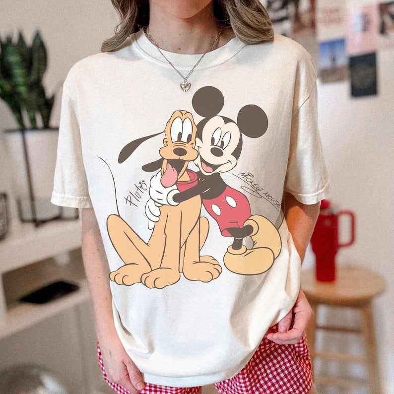 Comfort Color Mickey Mouse & Pluto Best Friends Shirt, Vintage Disney Cartoon Tank tee Mickey Pluto Shirt, Retro Mickey Mouse Shirt and Tank