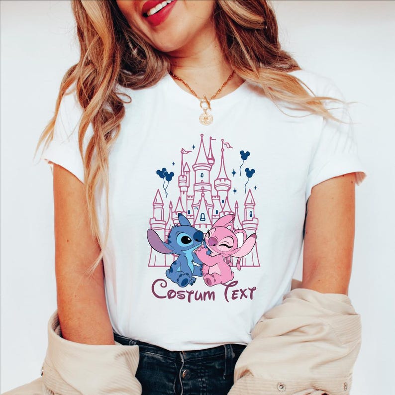 Custom Stitch Angel Castle Shirt, Disney Couple Tee, Magic Kingdom Trip Shirt