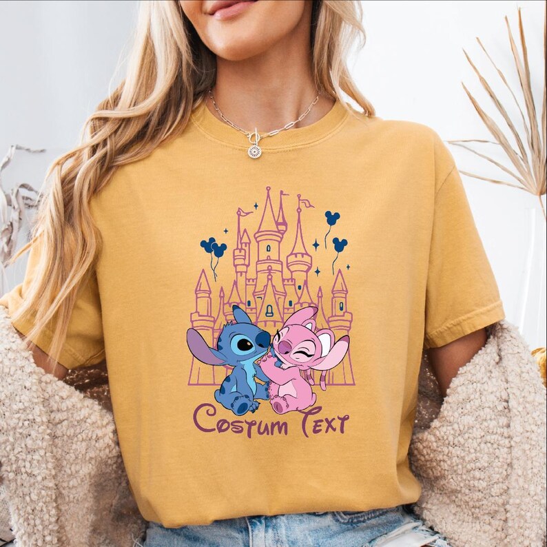 Custom Stitch Angel Castle Shirt, Disney Couple Tee, Magic Kingdom Trip Shirt