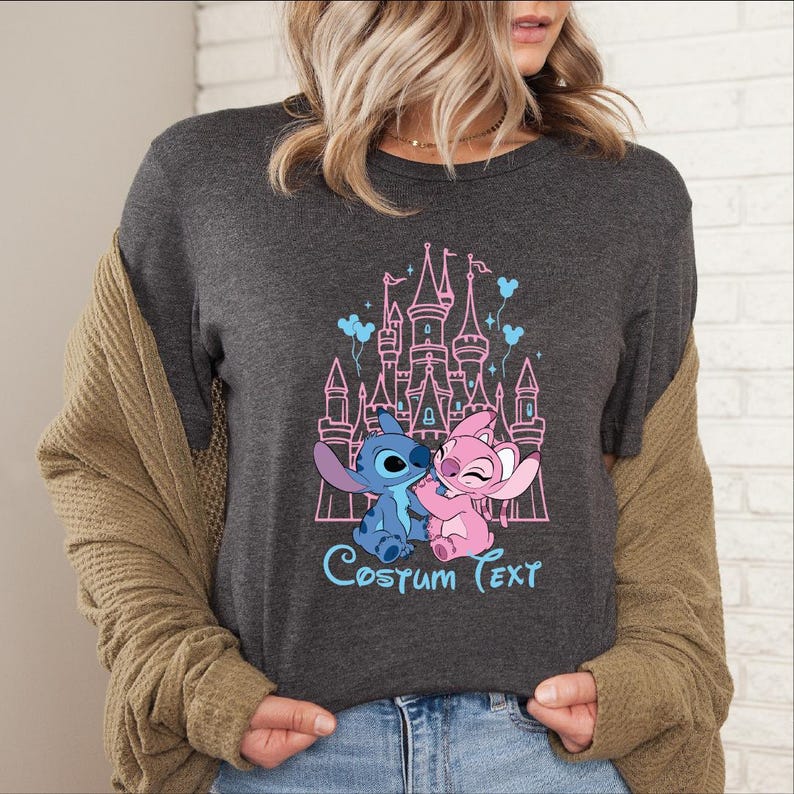 Custom Stitch Angel Castle Shirt, Disney Couple Tee, Magic Kingdom Trip Shirt